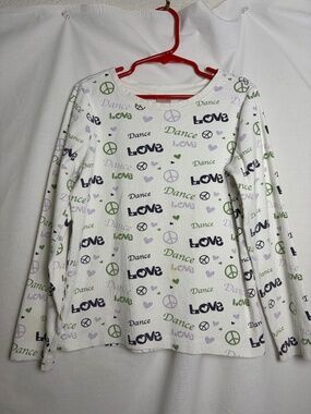 Gymboree Girls Size 9 Long Sleeve "Dance" T-Shirt w/ Dance, Love, Peace Print